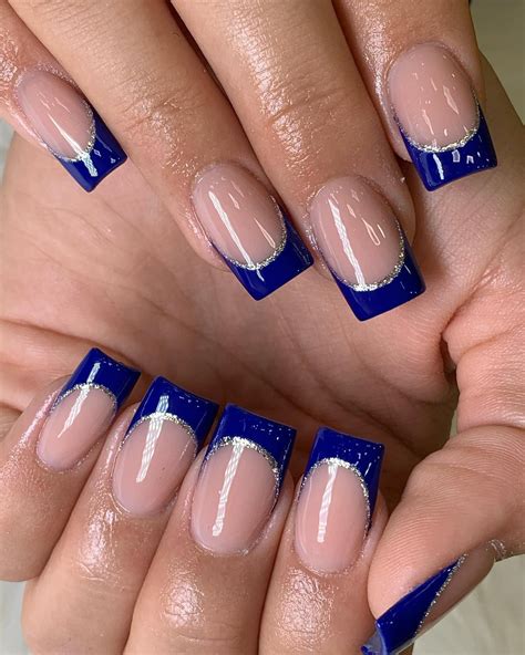 blue tip nails short|navy blue french tip nails.